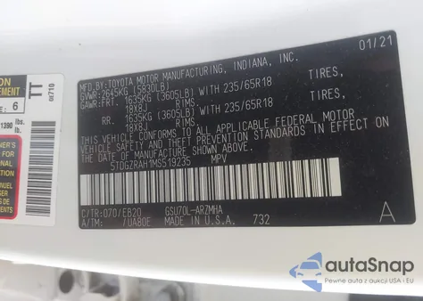 2021 Toyota Highlander Xle from USA, damaged, VIN 5TDGZRAH1MS519235